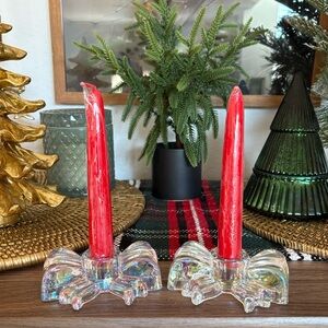 🆕Iridescent Bow Taper Candleholders, Candles Included